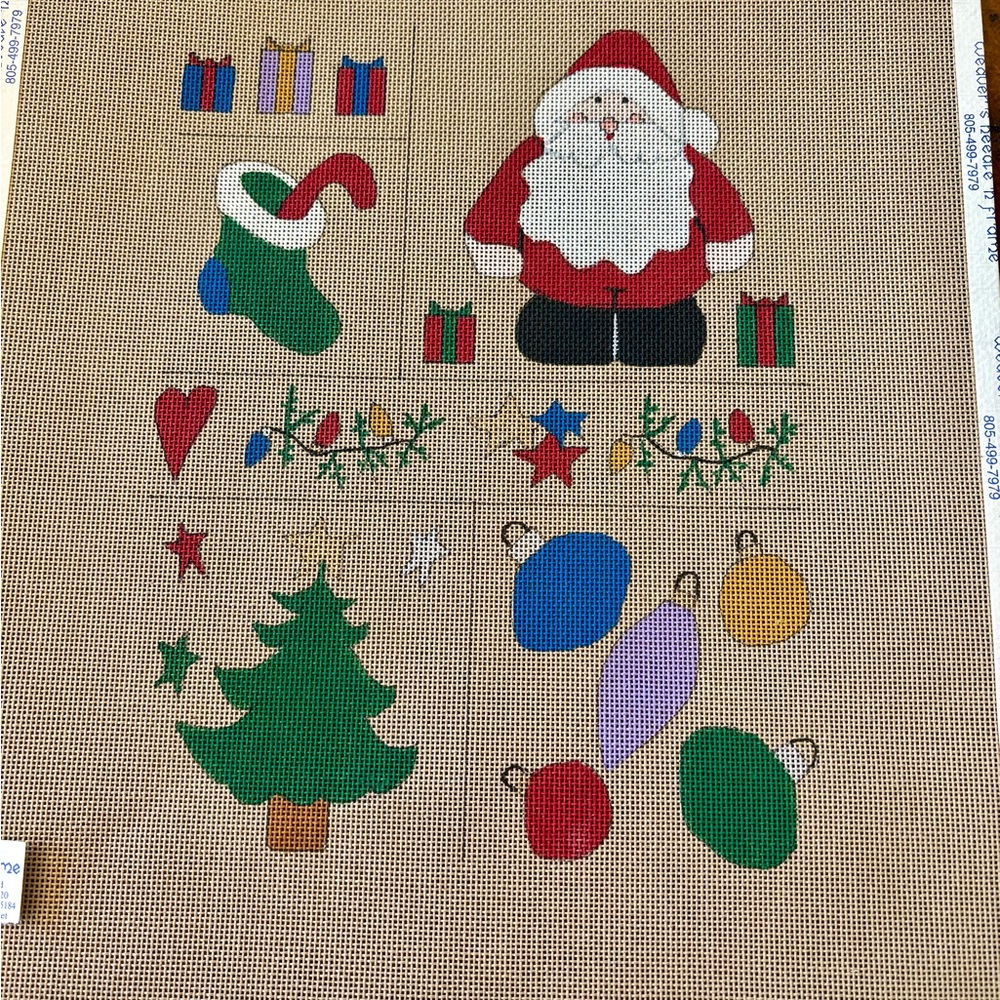 Festive Santa and Tree Needlepoint Canvas